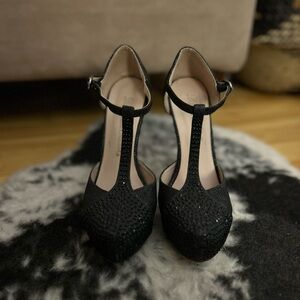 (LIKE NEW) Elegant Black T-Strap Women's Heels